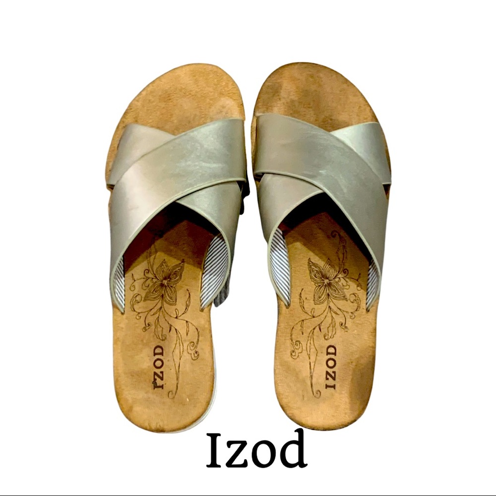 IZOD Faux Leather Slide Sandals - size 6